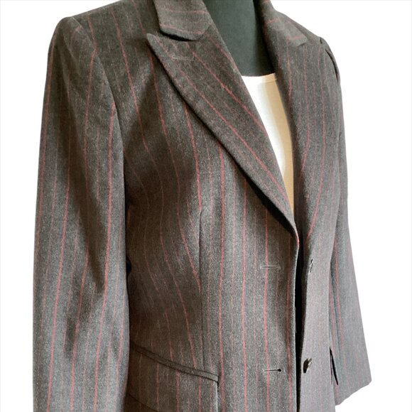 VINTAGE Laurèl 2 pc Pin Stripe Pant Suit, Sz 38, Dark Grey, Burgundy - Picture 2 of 12